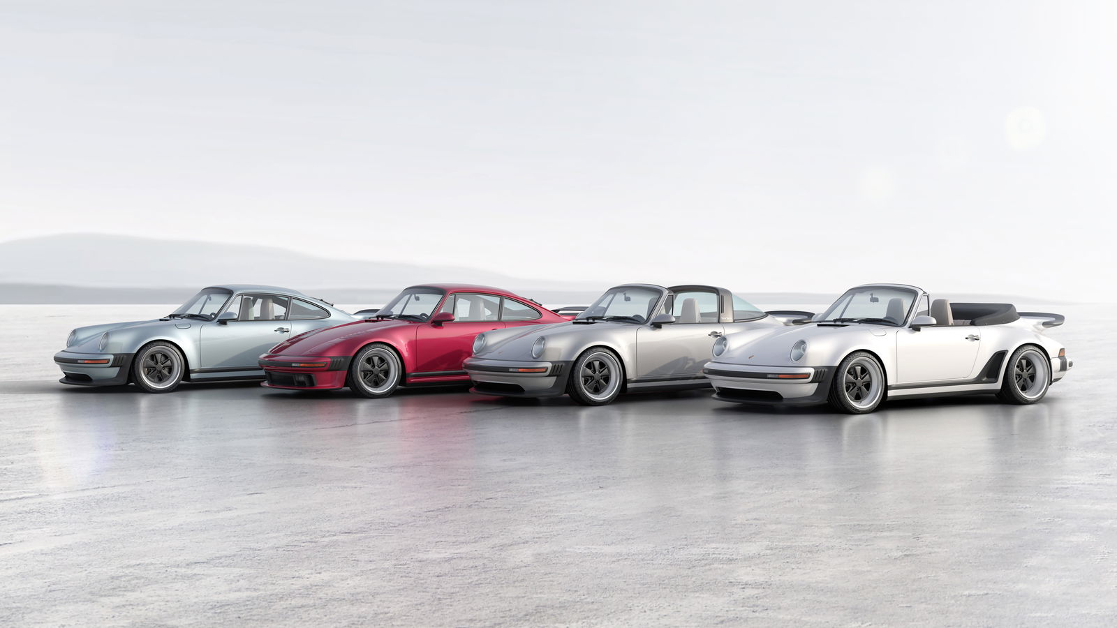 Four Singer-restored Porsche 911s